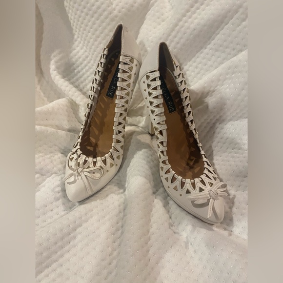 Izabella Rue white heels with gold studs.  Worn once. - Picture 2 of 3